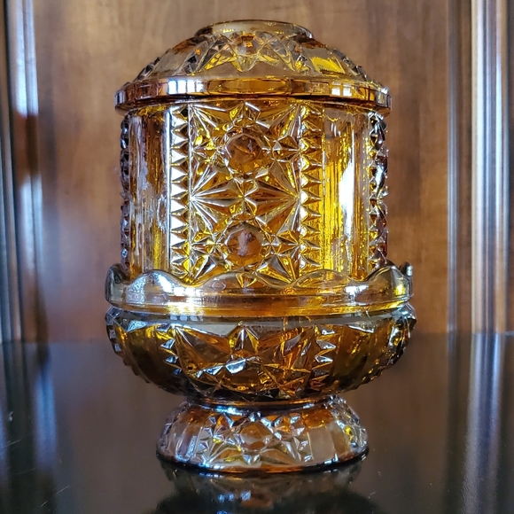 XL 6.5" Amber Glass "Stars and Bars" Fairy Lamp by Anchor Hocking - Picture 7 of 15